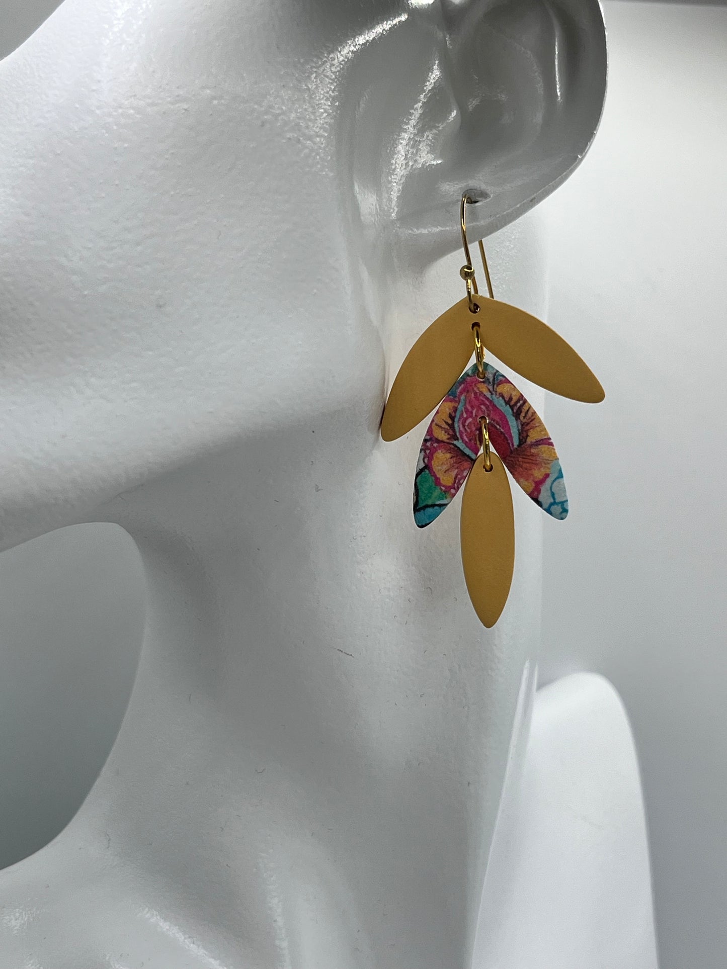 Mustard Floral Triple Dangles