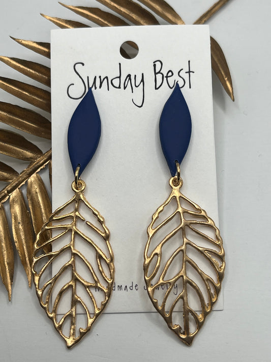 Blue & Gold Leaf Dangles