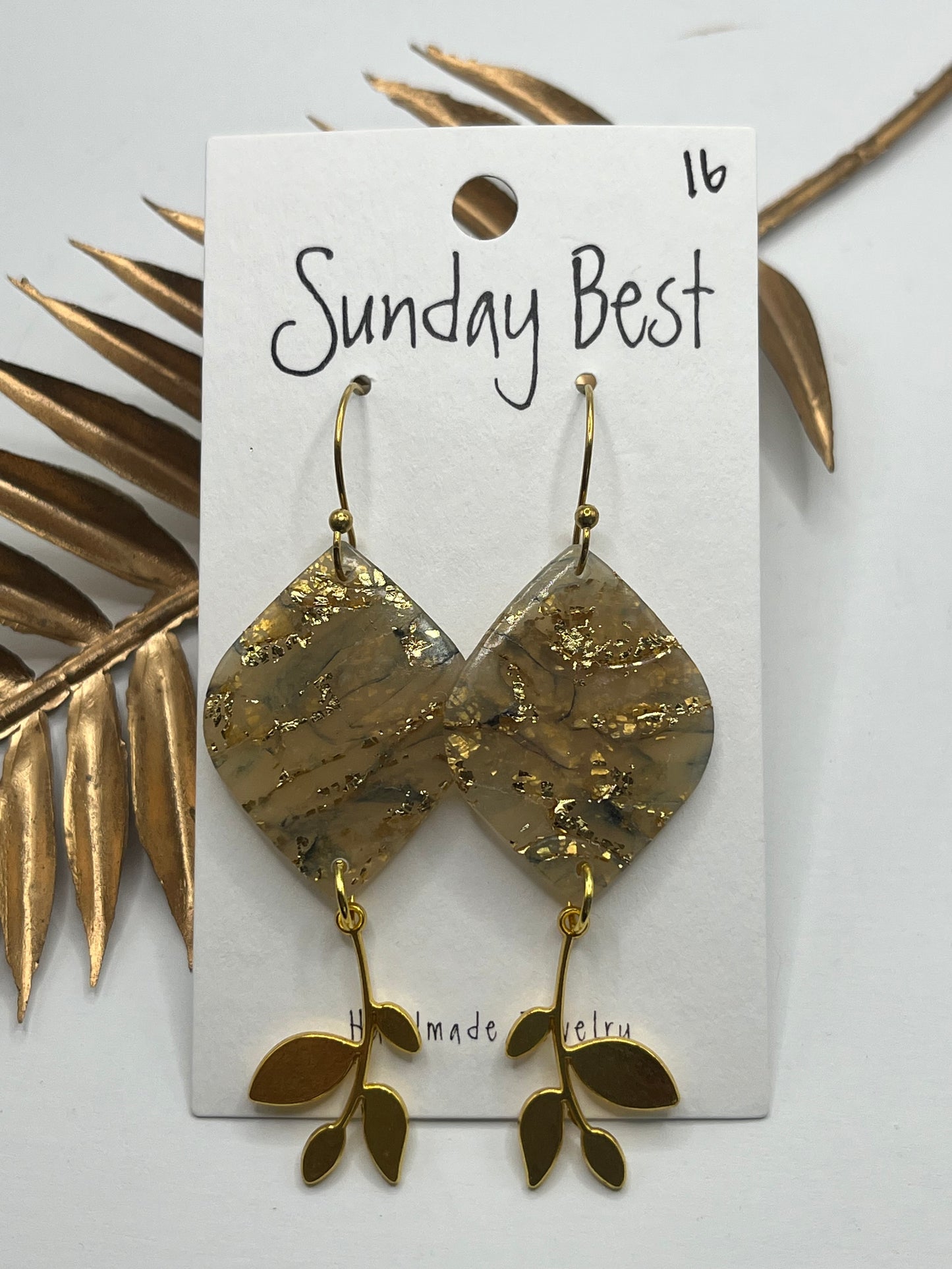 Gold Marble Leaf Dangles