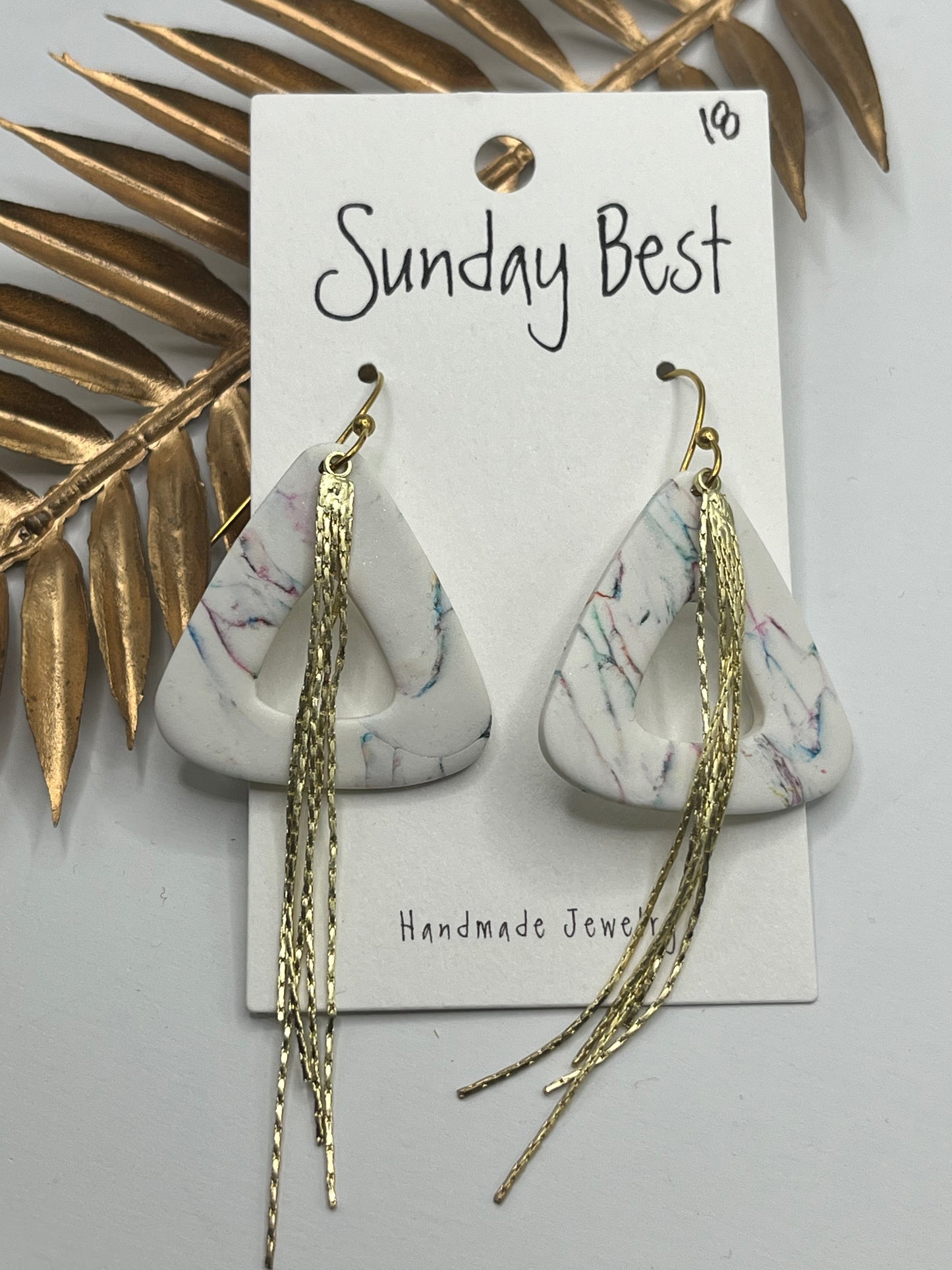 White Marble Dangle with Gold Tassels