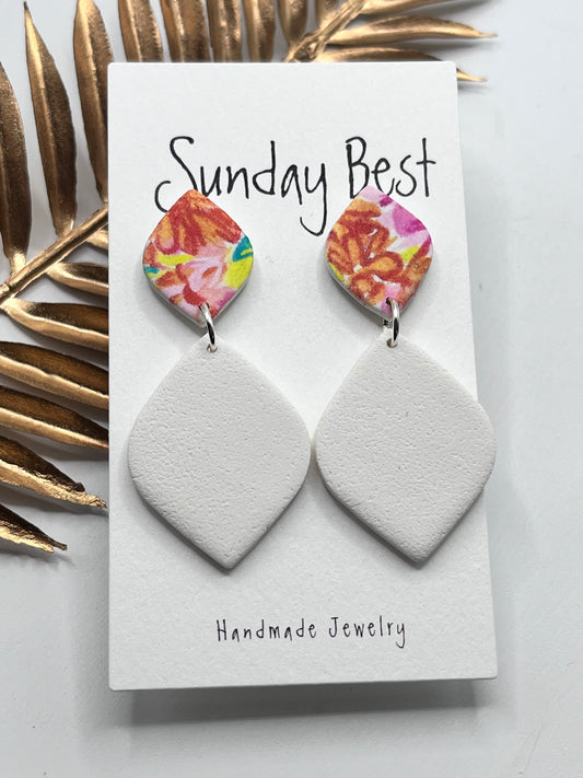 White Floral Dangles