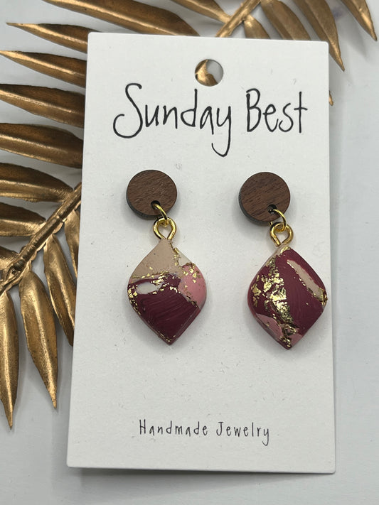 Maroon Marble Puffy Dangles