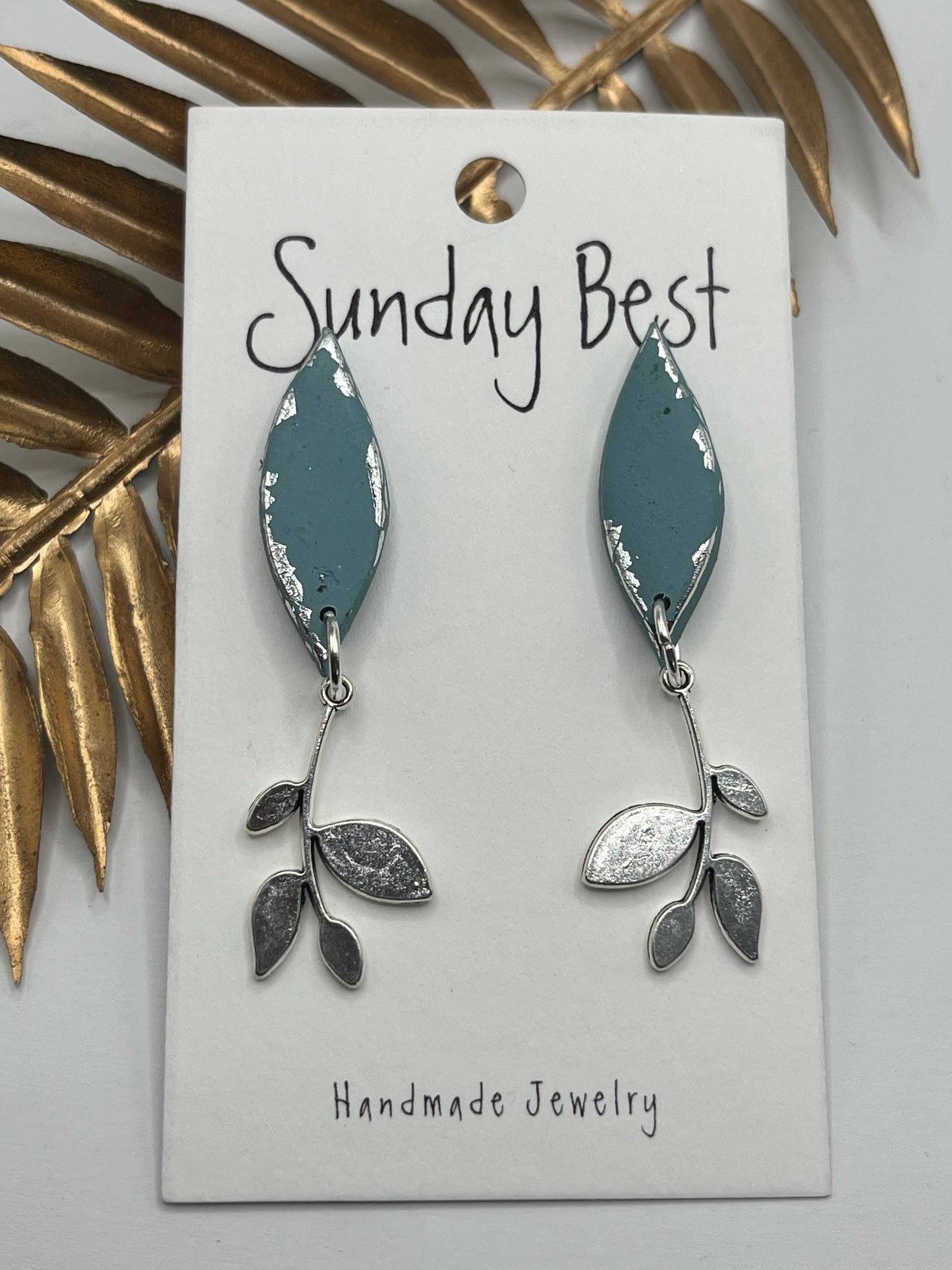 Turquoise & Silver Leaf Dangles