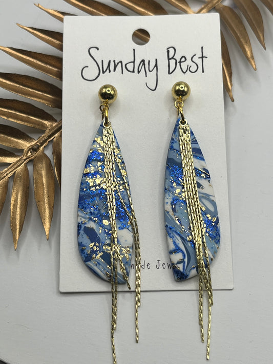 Blue, White & Gold Marble Dangles