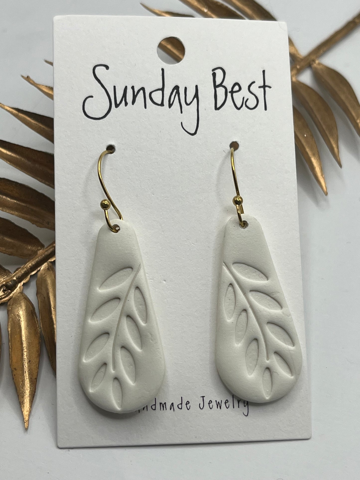 White Leaf Impression Dangles