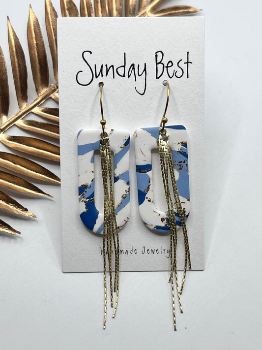 Blue & White Marble Gold Dangles