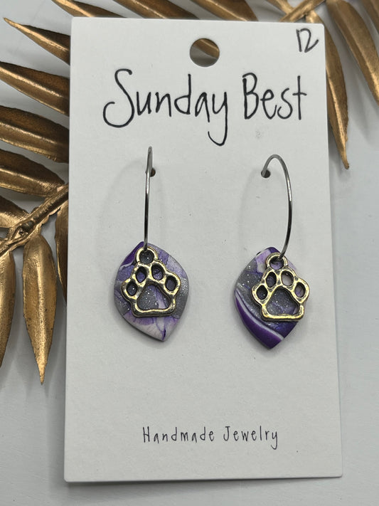 Purple Marble Paw Hoops