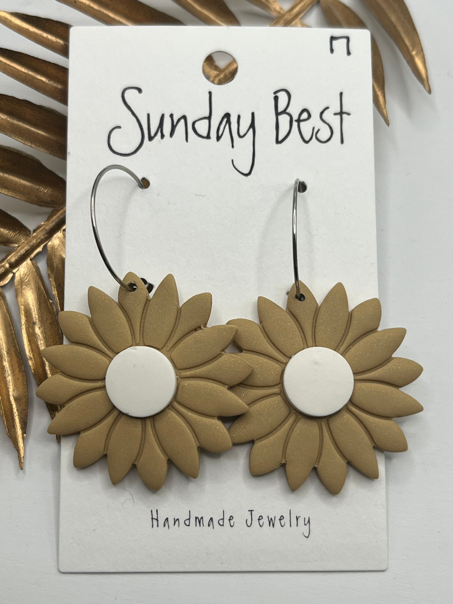 Beige Sunflower Hoops