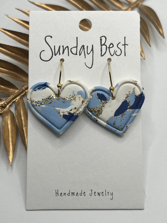 Blue & White Marble Hearts