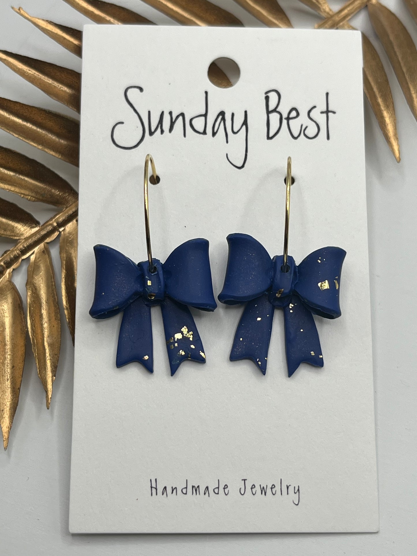 Navy & Gold Flake Bow Hoops