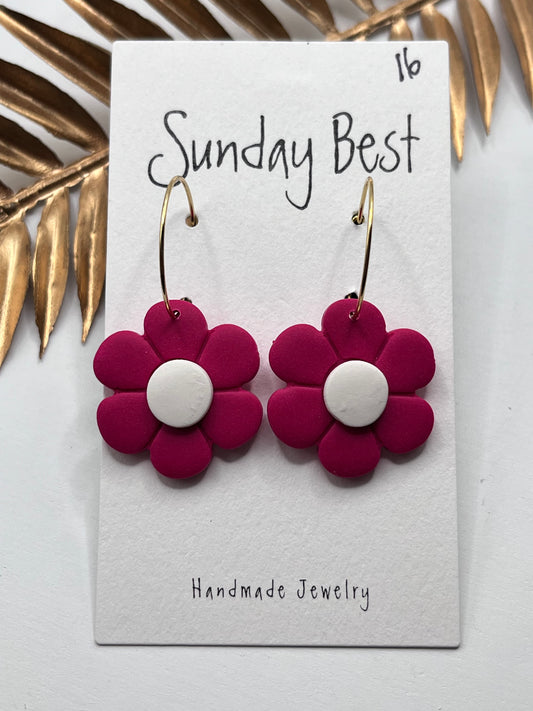 Fuschia Flower Hoops