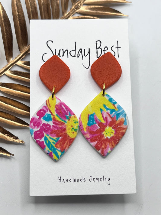 Orange Floral Dangles