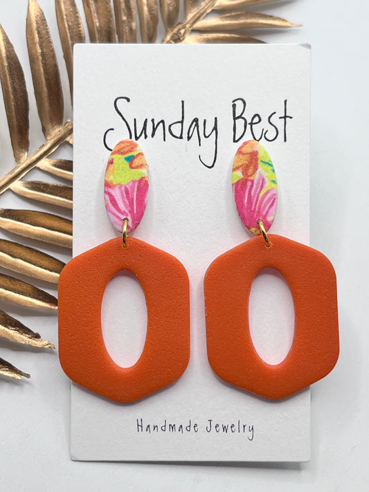 Orange Floral Dangles