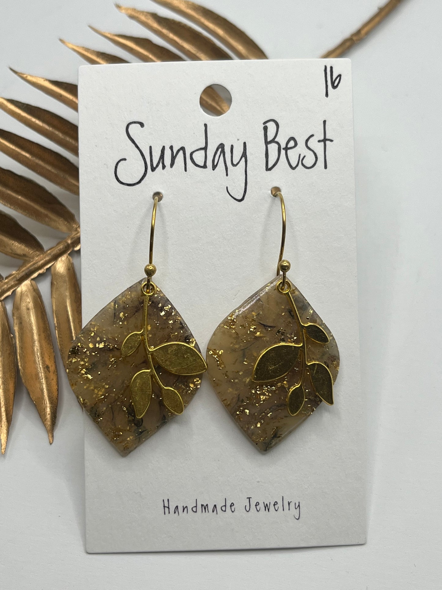 Gold Marble Leaf Dangles