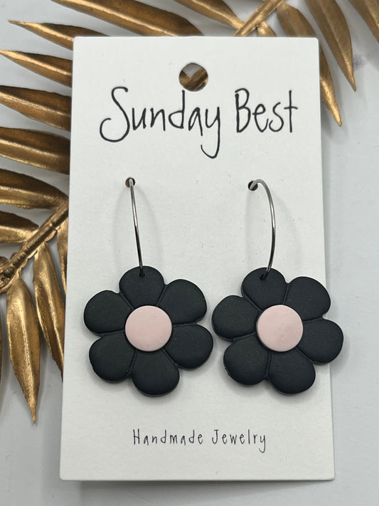 Black Flower Hoops