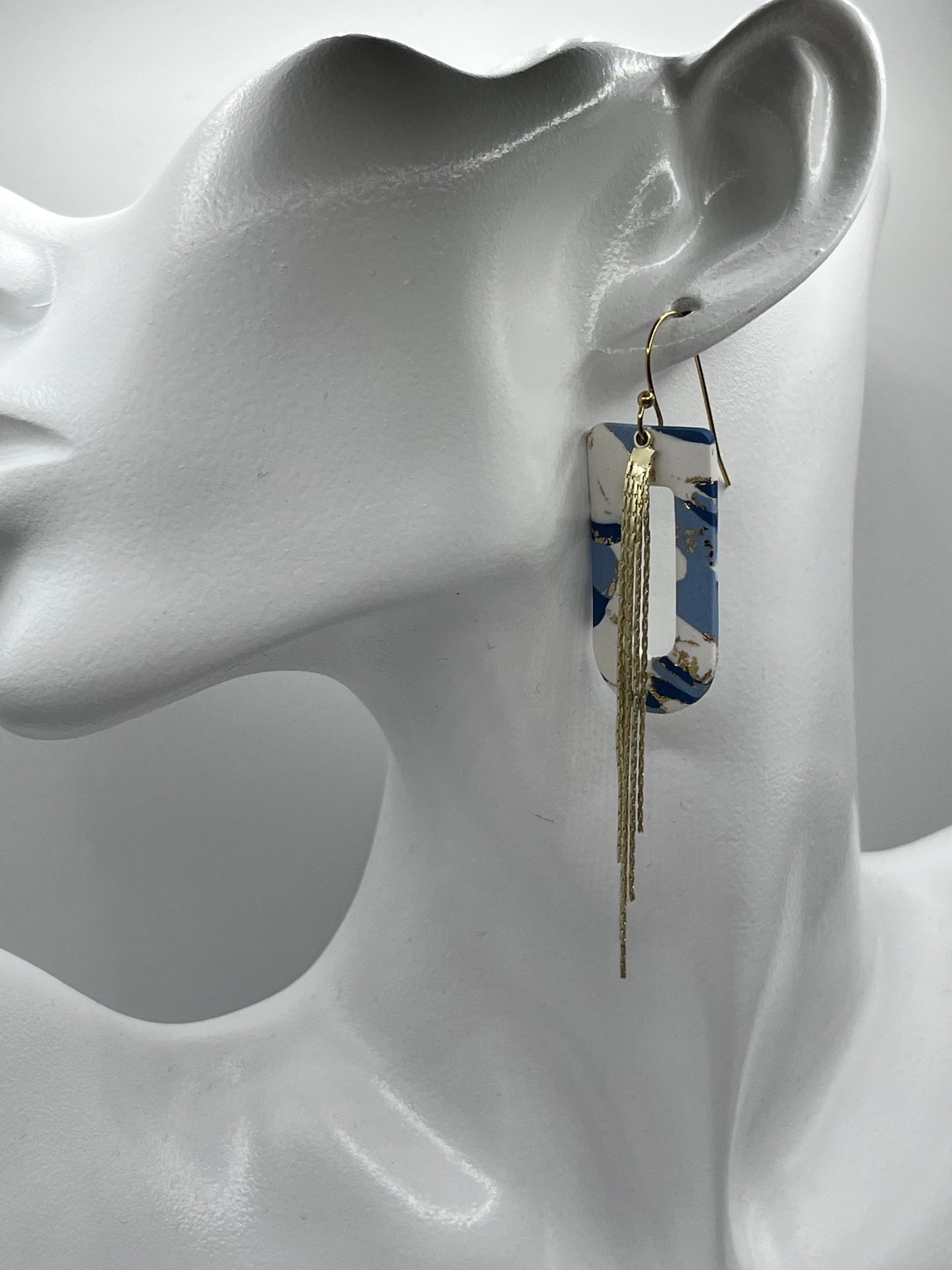 Blue & White Marble Gold Dangles