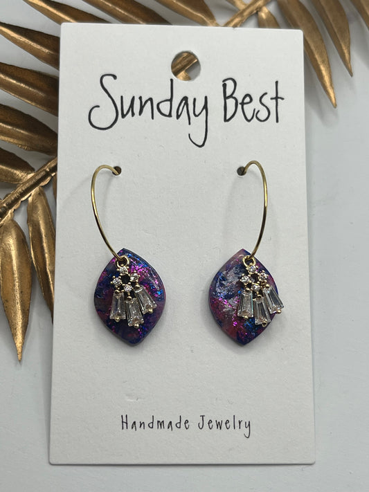 Purple Marbled Rhinestone Hoops