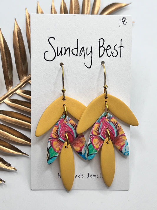 Mustard Floral Triple Dangles